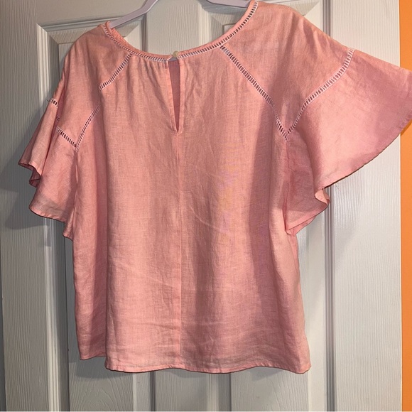 Symple NYC 100% Linen Flutter Sleeve Blouse - Picture 7 of 11